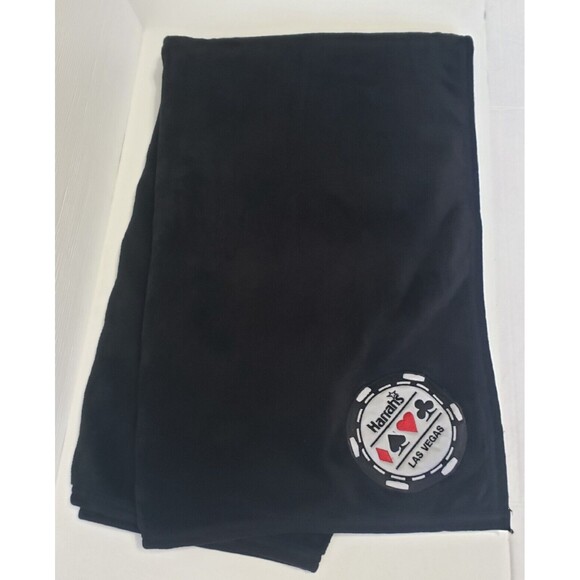 Fleece Throw Blanket Harrahs Las Vegas Black w Logo 100% Polyester 58x49 inches - Picture 7 of 8